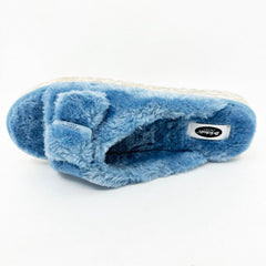 Dr Scholls Staycay OG Sky Blue Faux Fur Womens Slippers Slide Sandals