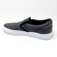 Vans Classic Slip On (Cracked Leather) Black White Womens Casual Shoes