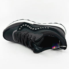 Skechers Sunny Street Leatheret Black Gray Womens Comfort Athletic Sneakers