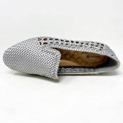 Birdies The Starling Silver Woven Womens Vegan Leather Slip On Flats Loafers