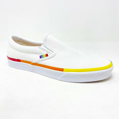 Vans Classic Slip On (Rainbow Foxing) True White LGBTQ Pride Womens Casual Shoes