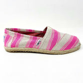 Toms Classics Pink Umbrella Stripe Womens Slip On Casual Canvas Flat Shoes
