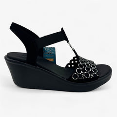 Skechers Rumble On Queen B2 Black Silver Womens Sandal Strappy