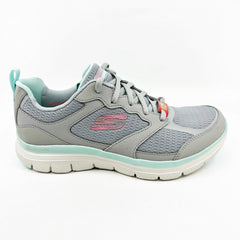 Skechers Flex Appeal 4.0 Active Flow Gray Light Blue Womens Wide Sneakers