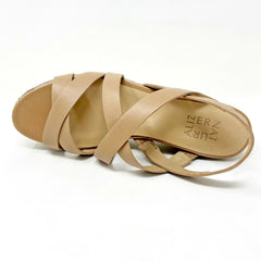 Naturalizer Unique Bamboo Tan Leather Womens Strappy Platform Wedge Sandals