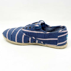 Toms Cardones Navy Washed Stripe Rope Womens Size 9 Canvas Flat Shoes