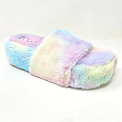 Sugar Wryde Tie Dye Platform Womens Fluffy Slip On Fur Warm Slipper Sandals