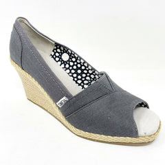 Toms Wedge Ash Canvas Womens Open Toe Heel Casual Booties