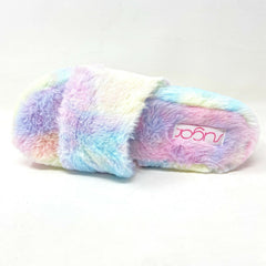 Sugar Wryde Tie Dye Platform Womens Fluffy Slip On Fur Warm Slipper Sandals