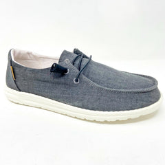 Hey Dude Womens Wendy Chambray Off Black Slip On Comfort Shoes