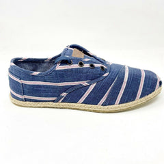 Toms Cardones Navy Washed Stripe Rope Womens Size 9 Canvas Flat Shoes