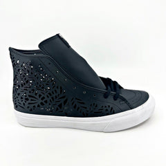VANS Sk8 Hi Decon Slim (Cut-out) Leaves Black Leather Womens Shoes