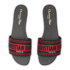 Dior Dway Embroidered Cotton Red Black Slides
