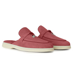Loro Piana Babouche Summer Charms Walk Suede Red Orchid Loafers