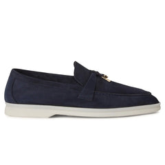 Loro Piana Summer Charms Suede Argo Blue Melange Loafers