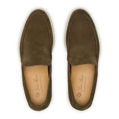 Loro Piana Summer Walk Suede Grey Moss Loafers