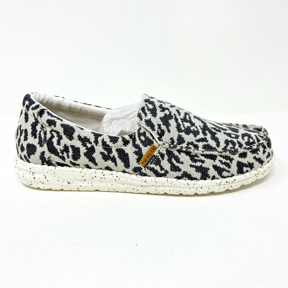 Hey Dude Womens Misty Woven Cheetah Grey Size 5 Slip On Walking Comfort Shoes