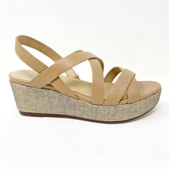 Naturalizer Unique Bamboo Tan Leather Womens Strappy Platform Wedge Sandals