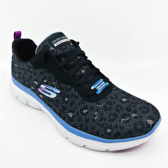 Skechers Flex Appeal 4.0 Rich Flair Black Blue Womens Size 10 Athletic Shoes