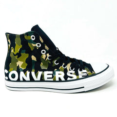 Converse Chuck Taylor All Star Hi Black Green Camo Print Womens Sneakers 166232F