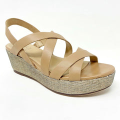 Naturalizer Unique Bamboo Tan Leather Womens Strappy Platform Wedge Sandals