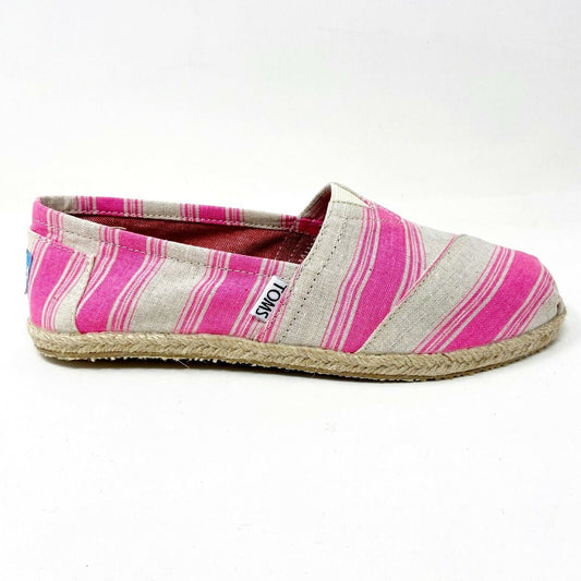 Toms Classics Pink Umbrella Stripe Womens Slip On Casual Canvas Flat Shoes