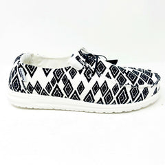 Hey Dude Womens Wendy Print Black White Aztec Size 10 Slip On Comfort Shoes