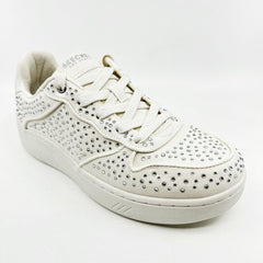 Skechers Upbeats Shiny Stepper White Silver Womens Size 8 Comfort Sneakers