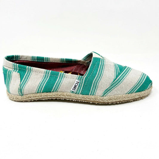 Toms Classics Aqua Umbrella Stripe Womens  Slip On Casual Canvas Flat Shoes