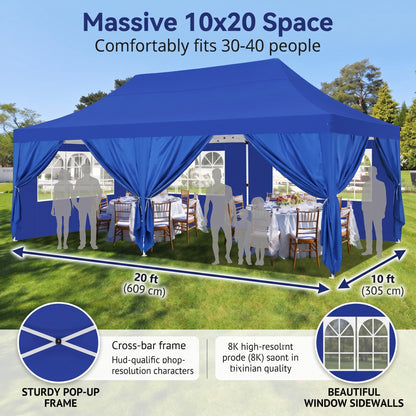 🔥[Hot sale]🔥10x20Pop up Canopy Tent with 6 sidewalls Commercial Heavy Duty Canopy UPF 50+ All Weather Waterproof Outdoor Wedding Party Tents
