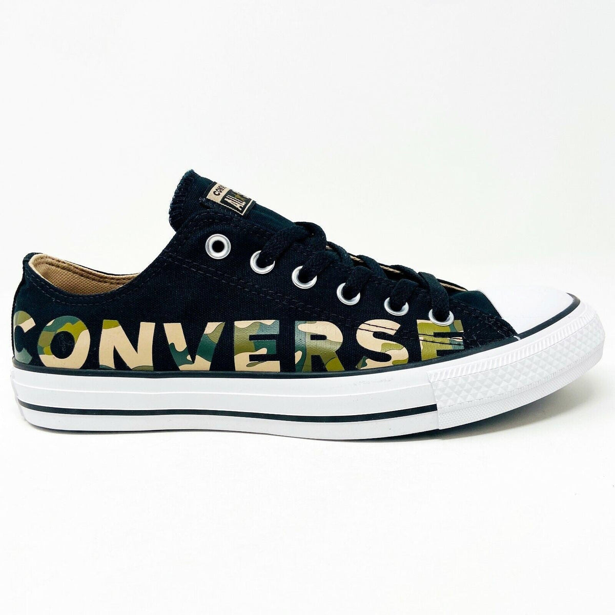 Converse Chuck Taylor All Star Ox Camo Print Black Logo Womens Sneakers 166234F