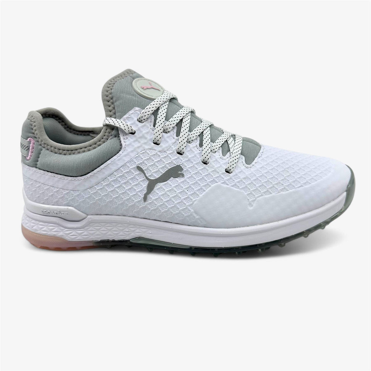 PUMA Proadapt Alphacat White Silver Pink Lady Womens Waterproof Golf Shoes
