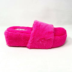 Sugar Wryde Hot Pink Platform Womens Fluffy Slip On Fur Slipper Warm Sandals