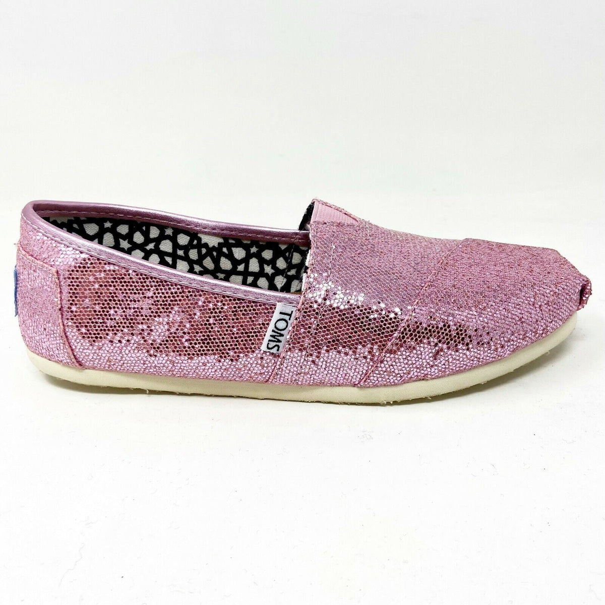 Toms Classics Pink Glitter Womens Size 6 Slip On Casual Canvas Flat Shoes