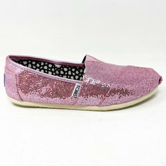 Toms Classics Pink Glitter Womens Size 6 Slip On Casual Canvas Flat Shoes