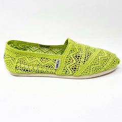 Toms Classics Neon Lime Crochet Womens Slip On Casual Canvas Flat Shoes