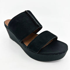 Naturalizer Womens Urbana Black Leather Strap Wedge Slip On Sandals Shoes