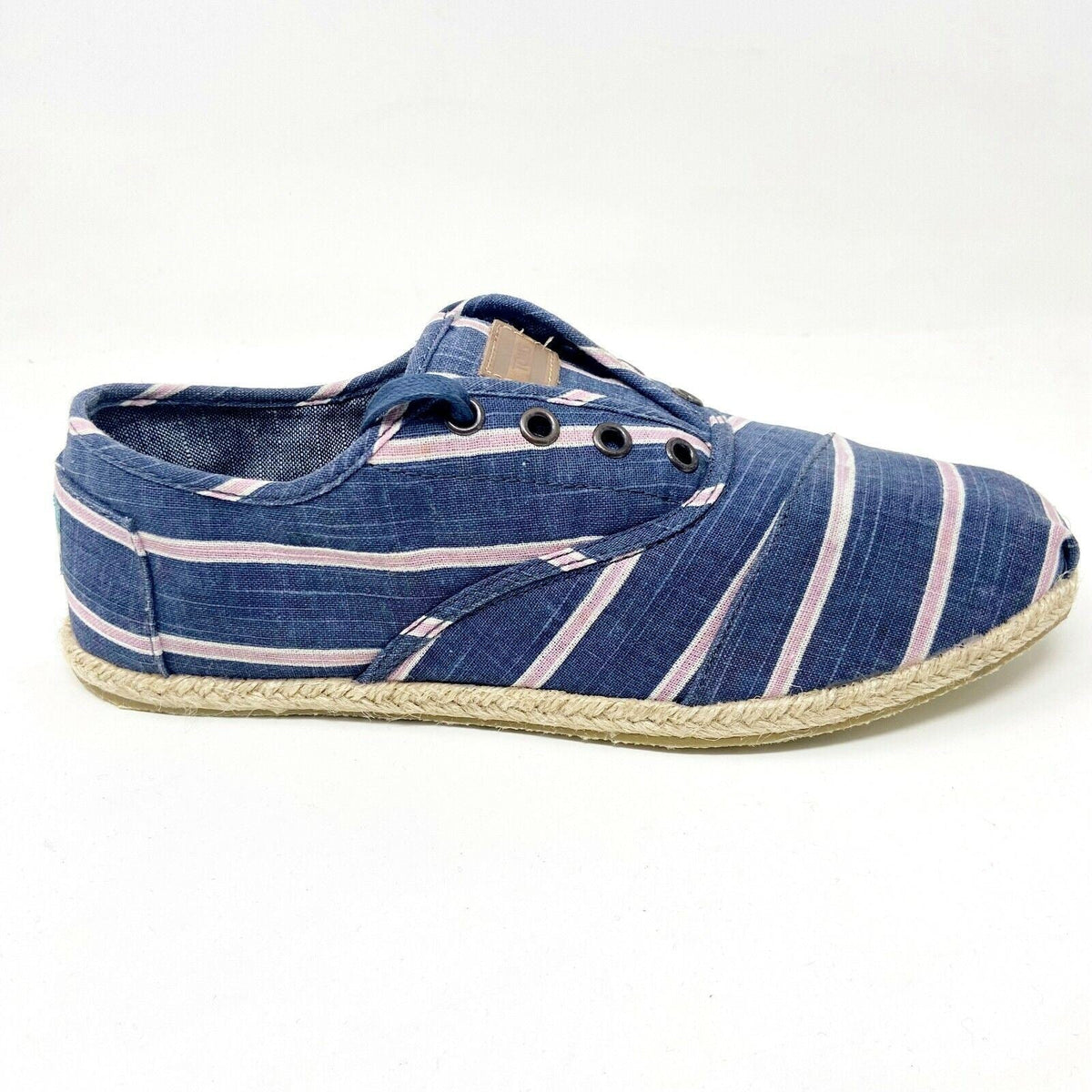 Toms Cardones Navy Washed Stripe Rope Womens Size 9 Canvas Flat Shoes