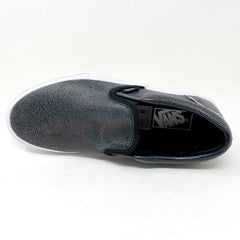 Vans Classic Slip On (Cracked Leather) Black White Womens Casual Shoes
