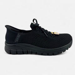 Skechers Graceful First Blush Black Womens Wide Casual Slip Ins Sneaker