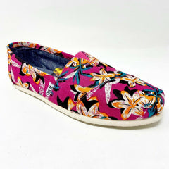 Toms Classics Pink Floral Womens Slip On Casual Canvas Flats Shoes
