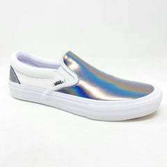 Vans Slip On Pro (Iridescent) Silver True White Womens Laceless Shoes Sneakers