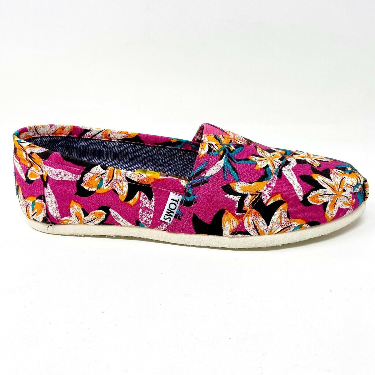 Toms Classics Pink Floral Womens Slip On Casual Canvas Flats Shoes