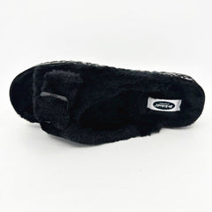 Dr Scholls Staycay OG Black Faux Fur Womens Slippers Open Toe Sandals