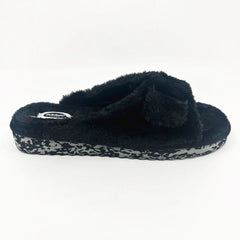Dr Scholls Staycay OG Black Faux Fur Womens Slippers Open Toe Sandals