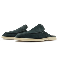 Loro Piana Babouche Walk Suede Dark Green Loafers